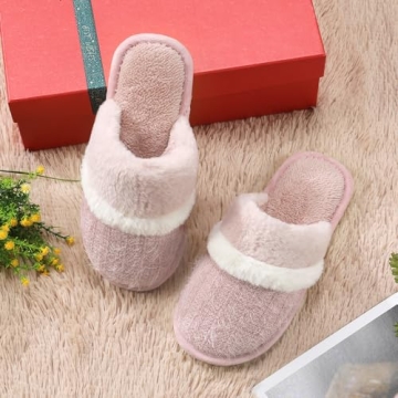 House Slippers for Women Fluffy Memory Foam Cute Comfy Fuzzy Slippers Slip on Anti-Skid Christmas Gifts for Women Mom Indoor and Outdoor Size 7 8 Pink