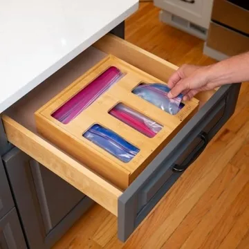 Honey Can Do Bamboo Plastic Bag Organizer Multi-Size KCH-09859