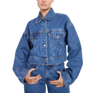 Muineobuka Women Y2K Denim Jacket - Trendy Button Down Crop Coat