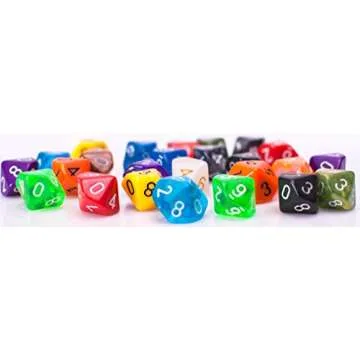 25 Count Assorted Pack of 10 Sided Dice - Multi Colored Assortment of D10 Polyhedral Dice