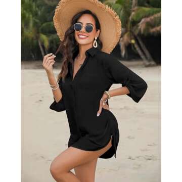 AI'MAGE Bathing Suit Cover Ups for Women Button Down Bikini Swimsuit Coverup Drawstring Beach Dress Shirt S-3XL