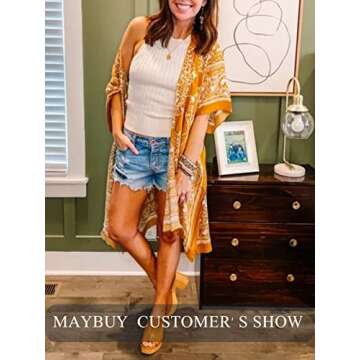 MayBuy Boho Kimono Cardigan for Women Summer Cover Up