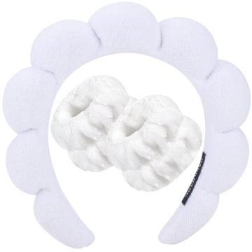 Zkptops Spa Headband for Washing Face Wristband Set Sponge Makeup Skin Care White Headband Wrist Tow...