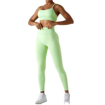 Flowersea Fashion 3 Piece Women Long Sleeve Crop Top High Waist Gym Legging Workout Set Sport Bra Seamless Ribbed Yoga Outfit