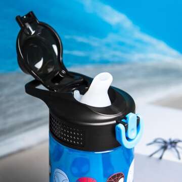 Zak Designs Sage Marvel Spider-Man Water Bottle For School or Travel, 16oz Durable Plastic Water Bot...