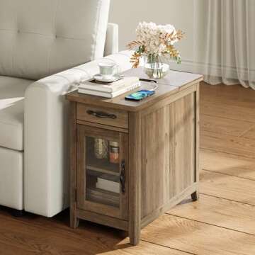 LINSY HOME Farmhouse End Table with Charging Station, Narrow Side Table for Living Room, Sofa Side T...