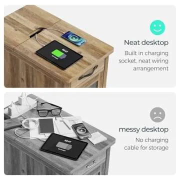 Stylish LINSY HOME End Table with Charger: Versatile & Compact