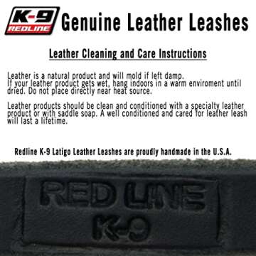 Premium REDLINE K-9 Leather Dog Leash - 6 Feet