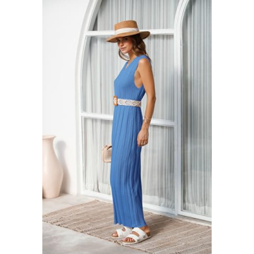 Fisoew Women's Summer Sleeveless Maxi Dress in Blue