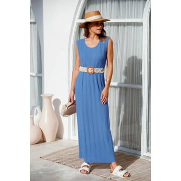 Fisoew Women's Summer Sleeveless Maxi Dress in Blue