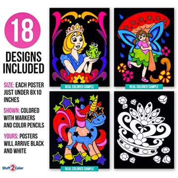 Super Pack of 18 Fuzzy Coloring Posters (Unicorns & Fairy Tales Edition) - Arts & Crafts for Girls a...