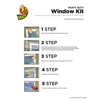 Duck Brand Winter Window Insulation Kit – Window Seal Rolled Shrink Film Covers Up to 15 3’ x 5’ Windows – Window Tape Included – Easy Indoor Installation - Clear - 15-Pack (288069)