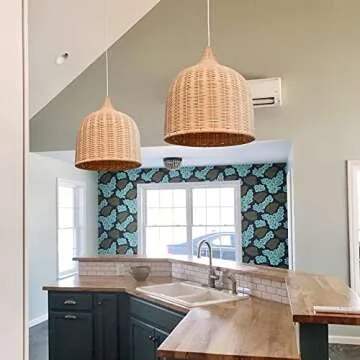 Arturesthome 1 Light Rattan Woven Pendant Light Kitchen, Handmade Ceiling Lighting Chandelier, Large Hanging Lampshade Fixture Home Decor