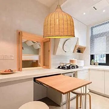 Arturesthome 1 Light Rattan Woven Pendant Light Kitchen, Handmade Ceiling Lighting Chandelier, Large Hanging Lampshade Fixture Home Decor