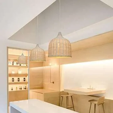 Arturesthome 1 Light Rattan Woven Pendant Light Kitchen, Handmade Ceiling Lighting Chandelier, Large Hanging Lampshade Fixture Home Decor