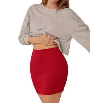 Verdusa Women's Basic High Waist Pencil Bodycon Mini Skirt Red M