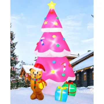 Meland Christmas Inflatable Outdoor Decoration - 8Ft Pink Christmas Tree Inflatable Christmas Blow U...