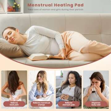 Portable Heating Pad for Cramps and Back Pain, Menstrual Cramp Relief Wearable Heating Pad for Women and Girls, Wireless Heating Pads with 3 Temperature Setting & Battery Powered