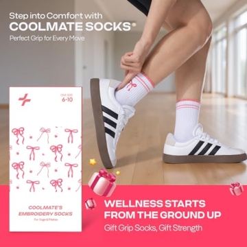 COOLMATE Pilates Socks with Grips for Women, Stylish Non Slip Yoga Socks