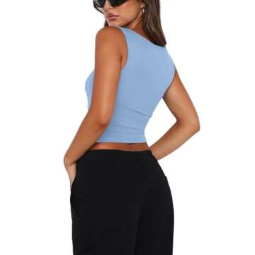 REORIA Women's Sexy Going Out Crop Tops Square Neck Double Lined 2025 Fashion Cute Basic Trendy Tank...