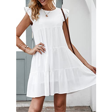 KIRUNDO Women's 2025 White Babydoll Dress Casual Sleeveless