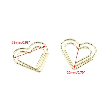Coshar Gold Heart Shape Paper Clips 50pcs for Organizing