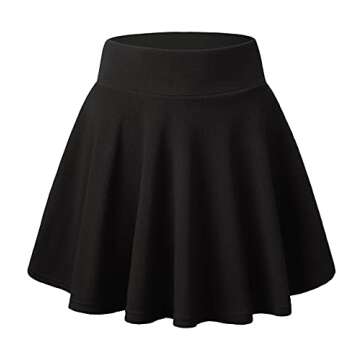 DJT Women's Basic Versatile Casual Stretchy Flared Pleated Mini Skater Skirt with Shorts X-Large Bla...