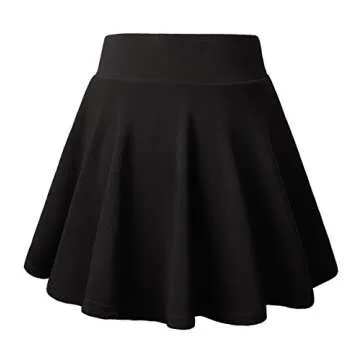 DJT Women's Basic Versatile Casual Stretchy Flared Pleated Mini Skater Skirt with Shorts X-Large Black