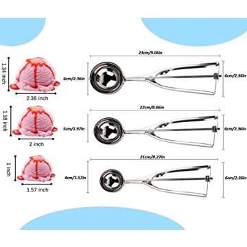 Cookie Scoop, Ice Cream Scooper set with Trigger, Small, Medium and Large Stainless Steel Cookie Scoops Set of 3 for Baking, Ergonomic Handle Cookie Dough Scoop, 3 PACK