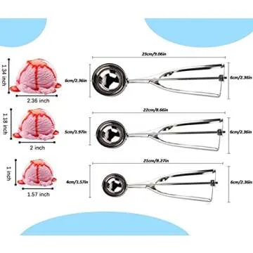 Cookie Scoop, Ice Cream Scooper set with Trigger, Small, Medium and Large Stainless Steel Cookie Scoops Set of 3 for Baking, Ergonomic Handle Cookie Dough Scoop, 3 PACK