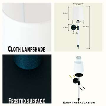 HEQIQEH 2 Pack Modern Battery Operated Wall Sconce Wall Light with Torche White Linen Fabric Shade, 13RGB Wall Mounted Lamp Dimmable with Remote Control for Bedside, Bedroom, Hallway (Black)