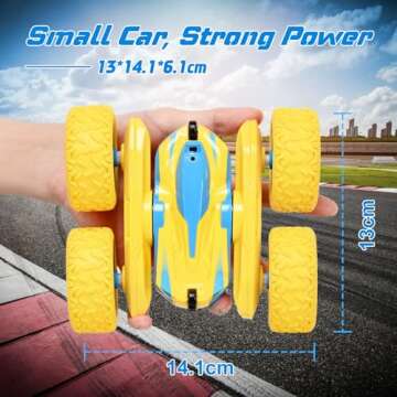 NUOKE Remote Control Car, Yellow RC Cars for Boys, Rechargeable RC Truck, 2.4Ghz Double Sided 360° Rotating Stunt Car Toy with Headlights, Birthday Gift for Kids Age 3+