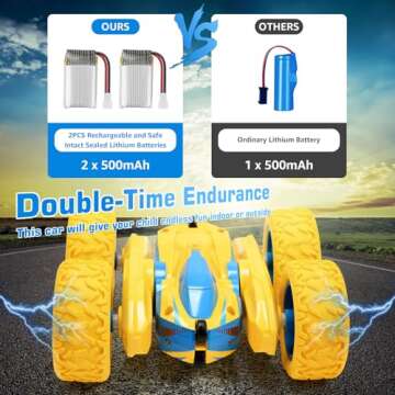 NUOKE Remote Control Car, Yellow RC Cars for Boys, Rechargeable RC Truck, 2.4Ghz Double Sided 360° Rotating Stunt Car Toy with Headlights, Birthday Gift for Kids Age 3+