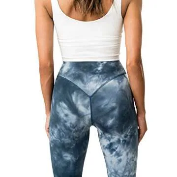 Kamo Fitness High Waisted Yoga Pants 25" Inseam Ellyn Leggings Butt Lifting Tie Dye Soft Workout Tights (Blue Tie Dye, S)