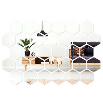 Shappy 32 Pcs Hexagon Mirror Wall Stickers Removable Silver Acrylic Mirror Stickers Honeycomb Decals...