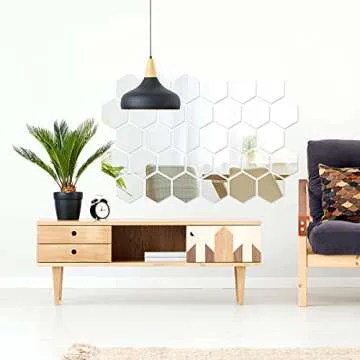 Shappy 32 Pcs Hexagon Mirror Wall Stickers Removable Silver Acrylic Mirror Stickers Honeycomb Decals for DIY Home Art Bedroom Living Room Wall Decoration(15 x 13.3 x 7.5 cm)