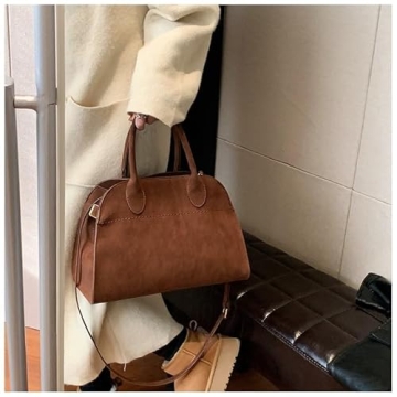 Suede Tote Bag, Womens Suede Tote Bag, Faux Leather Tote Bag for Women Vintage Handle Bag, Women Suede Handbag Crossbody Bag (Dark coffee big)