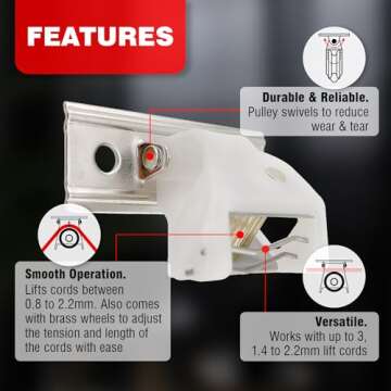 Amazing Drapery Hardware White Roman Shade Cord Lock with Brass Wheels - Holds up to 3 Lift Cords, S...