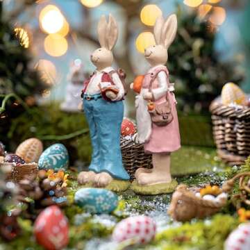 Easter Bunnies Hand Painted with Easter Rabbits Home Decoration 6.1 Inch