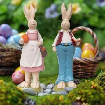 Charming Hand-Painted Easter Bunny Figurines 6.1 Inches