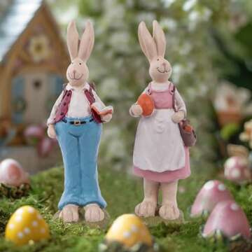 Charming Hand-Painted Easter Bunny Figurines 6.1 Inches