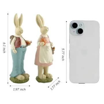 Charming Hand-Painted Easter Bunny Figurines 6.1 Inches