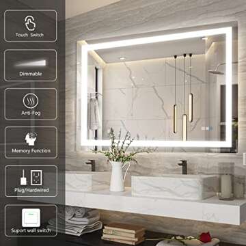 YRSHA 48×36 Inch LED Bathroom Mirror with Lights,Lighted Bathroom Vanity Mirror for Wall,Anti-Fog Separately Control,Dimmer Function,Memory,3 Colors, IP54 Waterproof,CRI>94(Vertical&Horizontal)