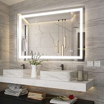 YRSHA 48×36 Inch LED Bathroom Mirror with Lights,Lighted Bathroom Vanity Mirror for Wall,Anti-Fog Separately Control,Dimmer Function,Memory,3 Colors, IP54 Waterproof,CRI>94(Vertical&Horizontal)
