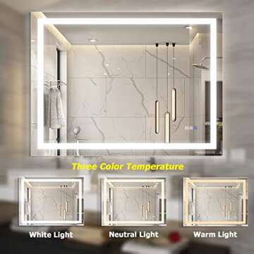 YRSHA 48×36 Inch LED Bathroom Mirror with Lights,Lighted Bathroom Vanity Mirror for Wall,Anti-Fog Separately Control,Dimmer Function,Memory,3 Colors, IP54 Waterproof,CRI>94(Vertical&Horizontal)