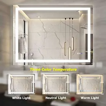 YRSHA 48×36 Inch LED Bathroom Mirror with Lights,Lighted Bathroom Vanity Mirror for Wall,Anti-Fog Separately Control,Dimmer Function,Memory,3 Colors, IP54 Waterproof,CRI>94(Vertical&Horizontal)