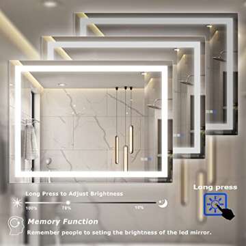 YRSHA 48×36 Inch LED Bathroom Mirror with Lights,Lighted Bathroom Vanity Mirror for Wall,Anti-Fog Separately Control,Dimmer Function,Memory,3 Colors, IP54 Waterproof,CRI>94(Vertical&Horizontal)