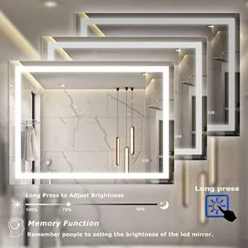 YRSHA 48×36 Inch LED Bathroom Mirror with Lights,Lighted Bathroom Vanity Mirror for Wall,Anti-Fog Separately Control,Dimmer Function,Memory,3 Colors, IP54 Waterproof,CRI>94(Vertical&Horizontal)