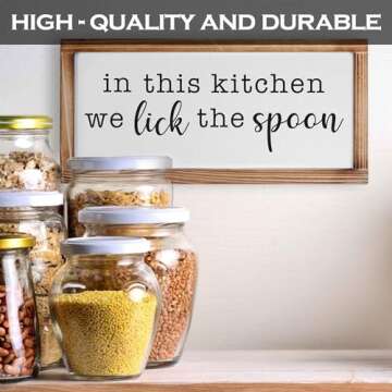 In This Kitchen We Lick The Spoon Sign 8x17 Inch, Farmhouse Kitchen Decor for Wall, Vintage Funny Kitchen Decor Signs, Rustic Kitchen Decor Wall Signs, Rustic Kitchen Signs with Solid Wood Frame