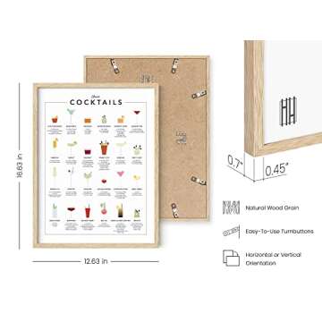 RipGrip Drink Wall Art - Alcohol Wall Art and Menu Bar Print for Wall Decor, Bar Wall Decor, Bar Pictures Wall Decor, Kitchen Art Wall Décor Liquor Wall Décor and Home Bar Decor (Beige Frame, 12x16)